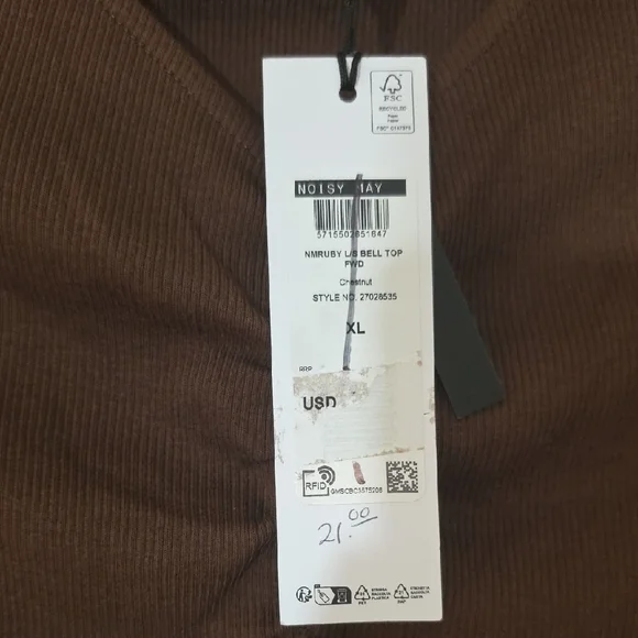 Noisy May NWT Chocolate Brown Long Sleeve Top - Picture 3 of 6